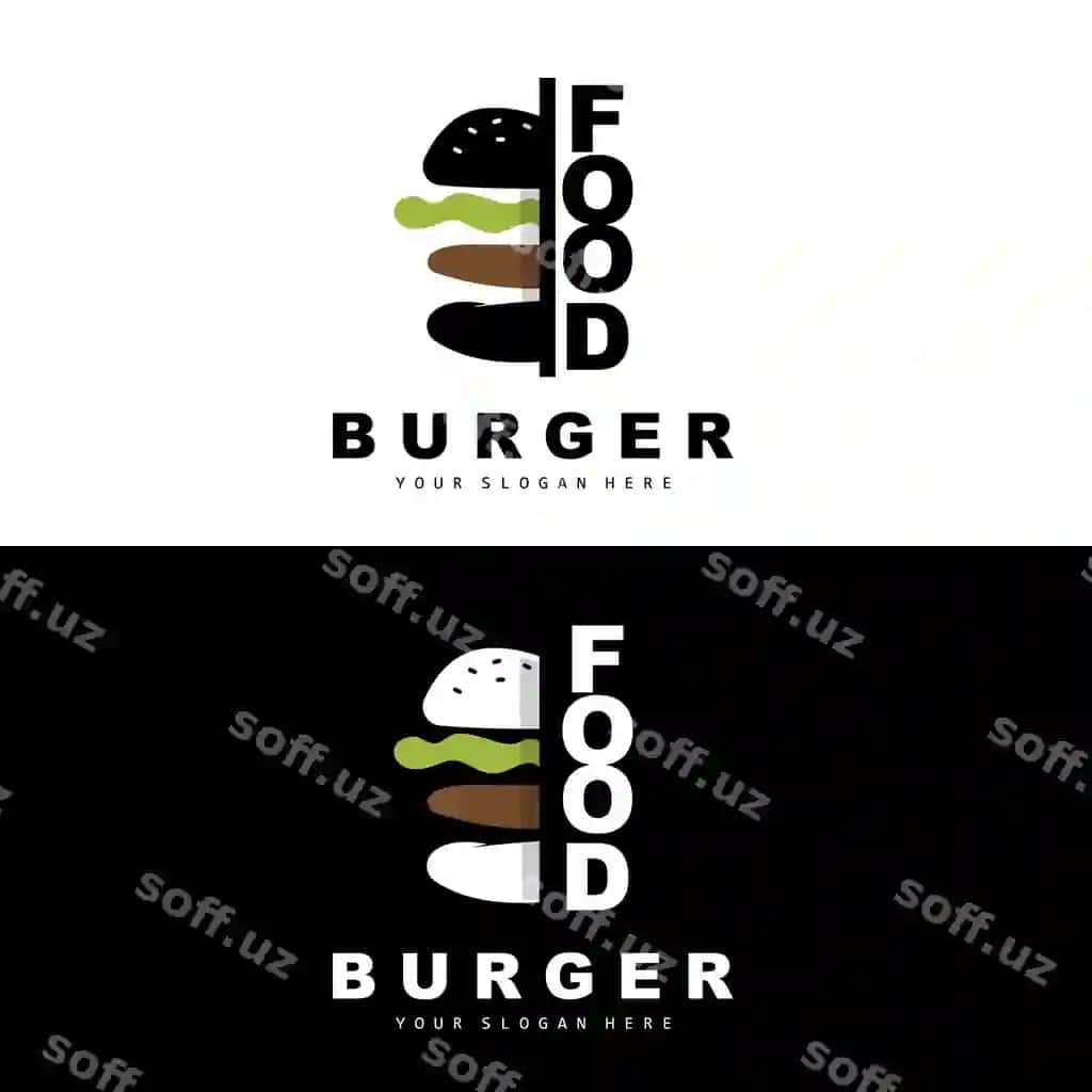 Burger logo fast food dizayn non sabzavotlar vektor fast food restoran | Burger logo fast food design bread vegetables vector fast food restaurant
