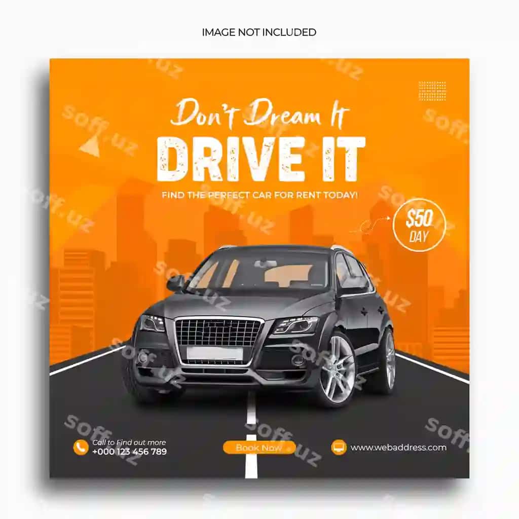 Avtomobil ijarasi reklamasi uchun ijtimoiy tarmoqlar va Instagram posti banner shabloni | Car rental promotion social media post instagram post banner template