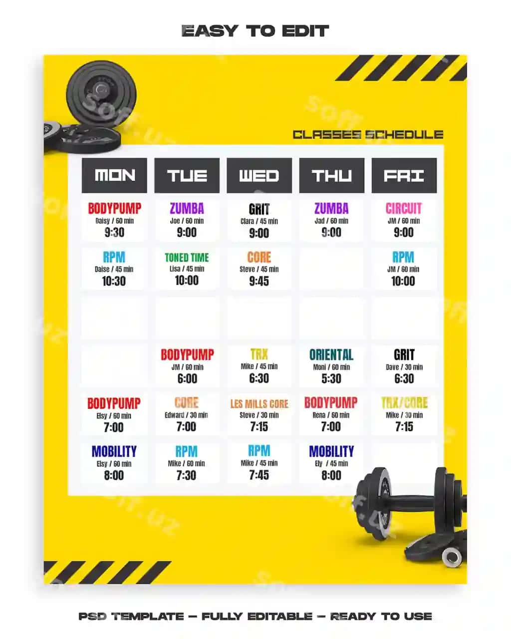 Psd fitness sport zali ijtimoiy media instagram post hikoya dizayni taqvimi | Psd fitness gym social media instagram post story design calendar