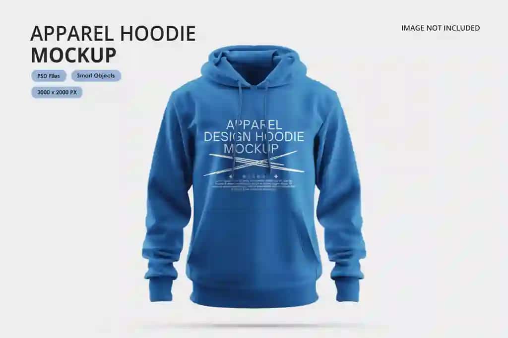 Moviy qalpoqli maket kiyim dizayni taqdimoti | Blue hoodie mockup apparel design presentation