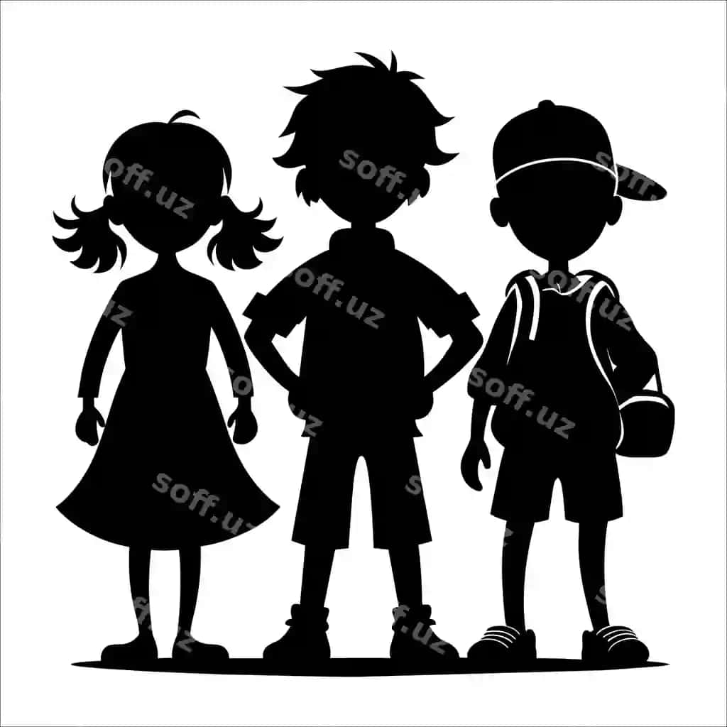 Vektor silueti o'g'il qiz boshlik bilan qiz boshlik bilan | Vector silhouette boy girl with hat girl with hat