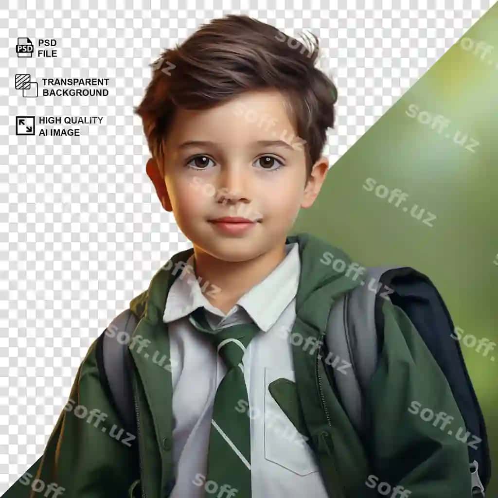 Portret bola talaba rucksak bilan shaffof orqa fonda | Portrait kid student with backpack transparent background