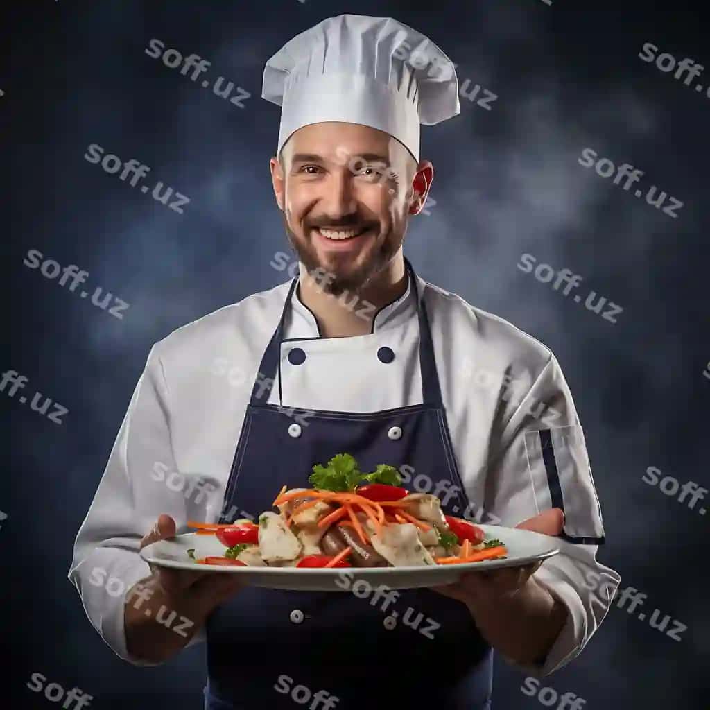 Oshpaz qo'lida sabzavotli taomni go'sht bilan tutmoqda | Chef holding plate food with vegetables meat it