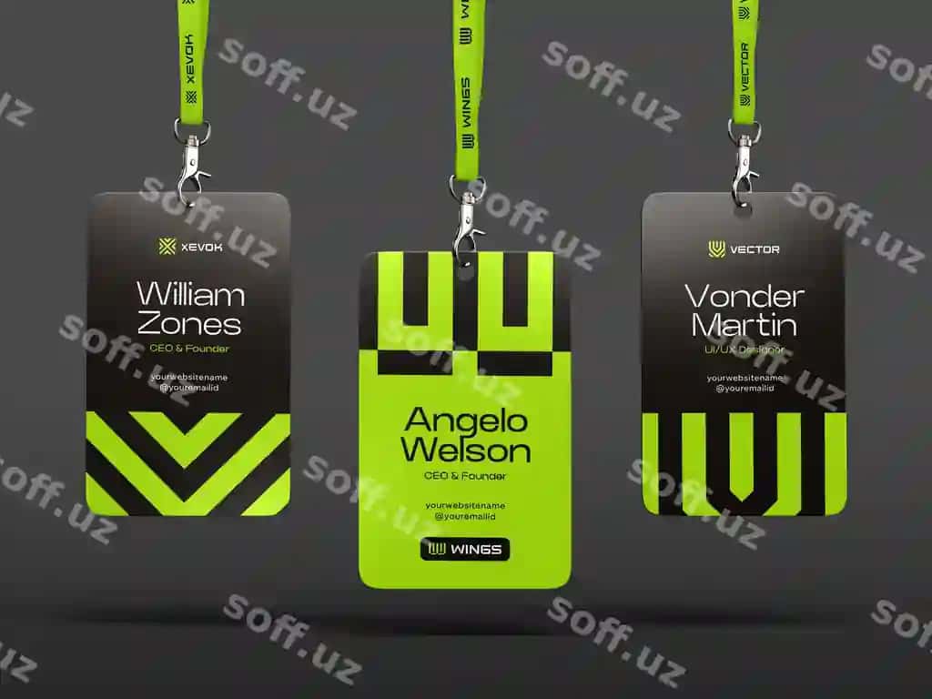 Vertikal ID karta lanyardlar bilan brendirovka mockup | Vertical id card with lanyards branding mockup