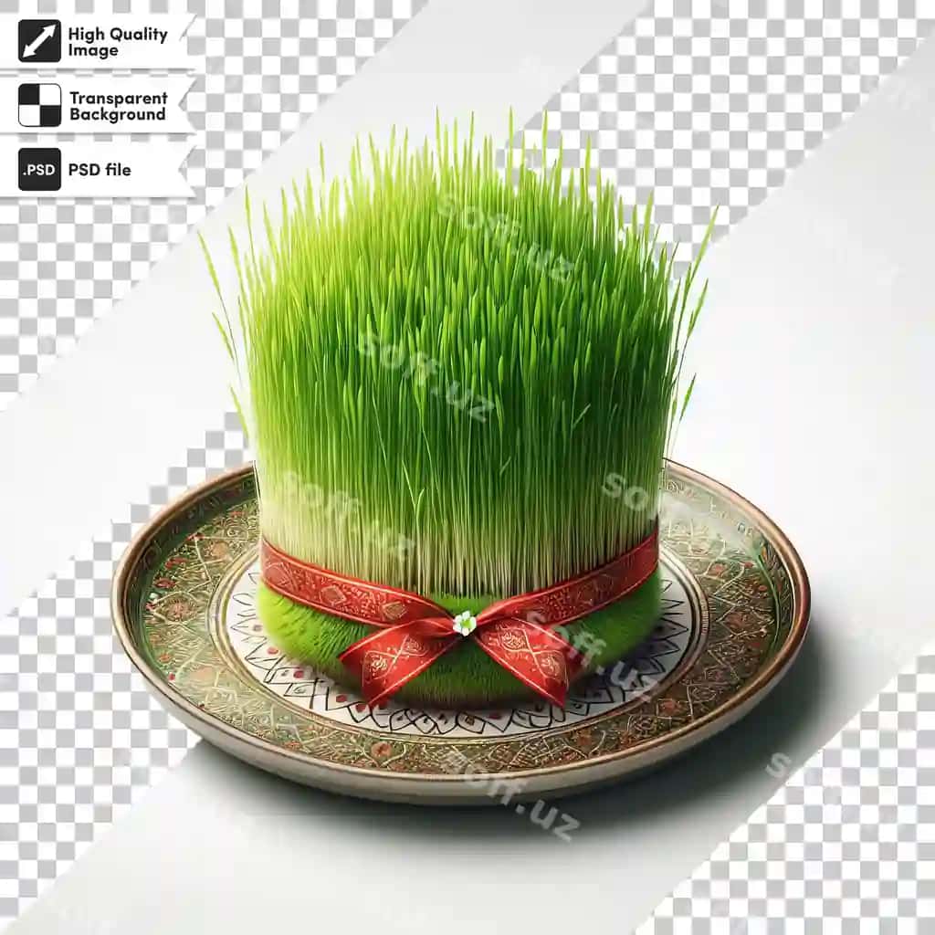 Psd Navro'z tabriklari yangi bayramiy yashil duvob chimildiq bilan. | Psd congratulations nowruz with fresh festive green herb sprout