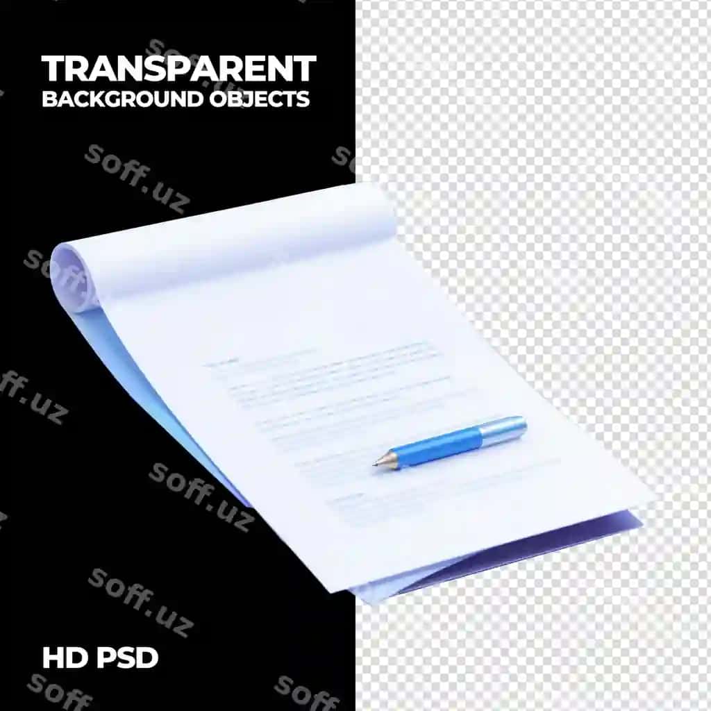Moviy qalamli bo'sh qog'ozli bloknot | Notepad with blue pen blank paper
