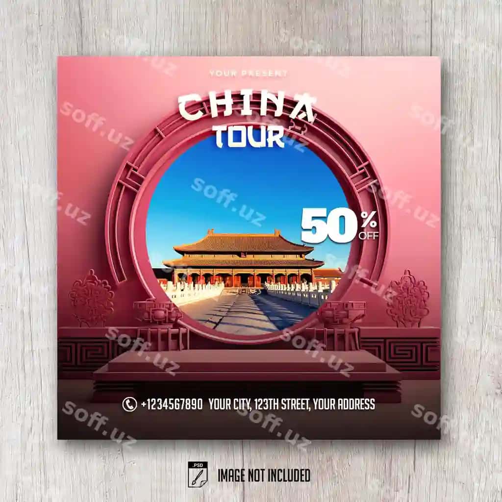 Xitoy tur sayohat flyeri psd shablon 3d manzaralar | China tour travel flyer psd template 3d scenery