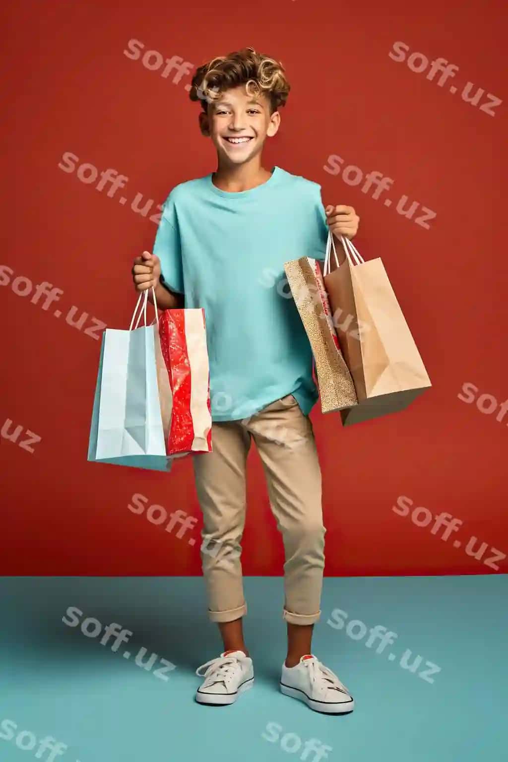 Go'zal yosh o'g'il sotuv kommercheskiy xarid ajraltirilgan rangli orqa fonda | Pretty young boy hold sales commercial shopping isolated color background