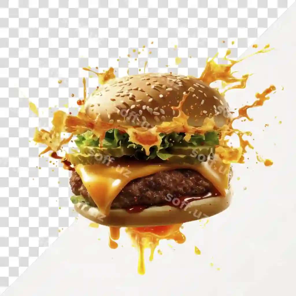 Portlash pishloq burger oziq-ovqat ovqat og'iz suvi | Exploding cheese burger food meal mouthwatering