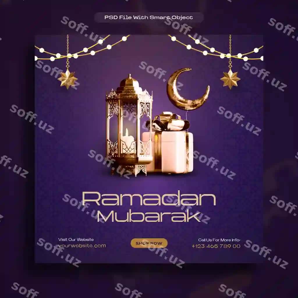 Ramazon muborak Islomiy bayram ijtimoiy tarmoqlar post dizayn shabloni | Ramadan mubarak islamic festival social media post design template