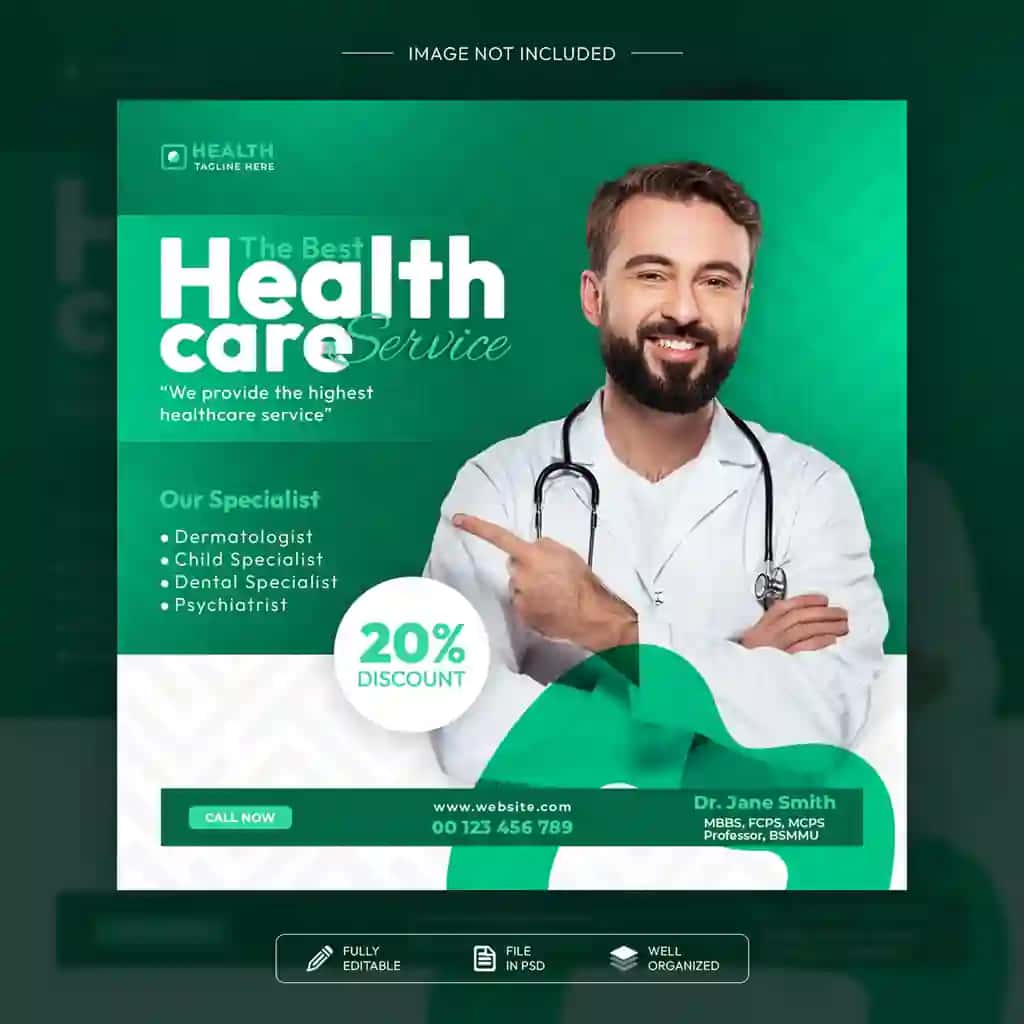 Eng yaxshi sog'liqni saqlash xizmati reklama varaqasi | Best healthcare service promotional flyer