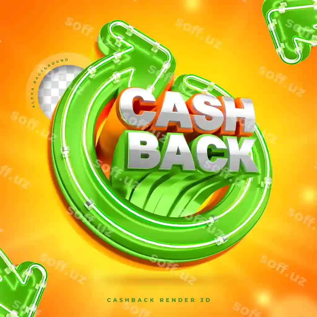 Cashback 3d etiket marketing neon chiroqlari bilan | Cashback 3d label marketing with neon lights
