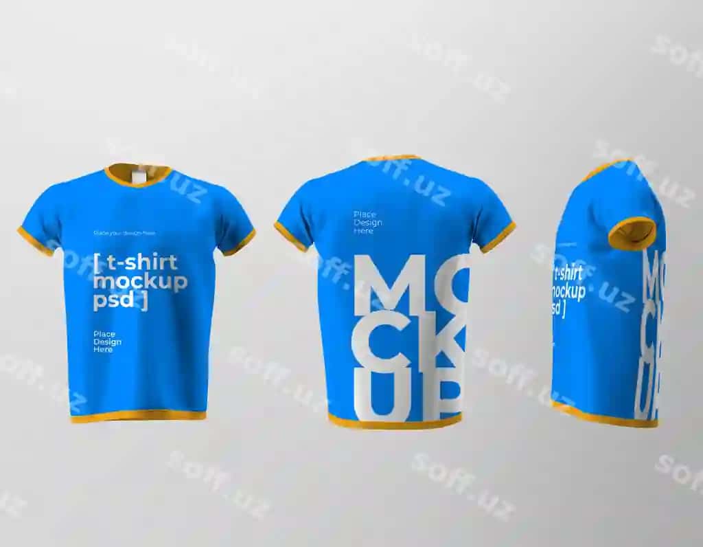 Oldindan orqa tomondan ko'rinishga ega, izolyatsiya qilingan futbolka dizayni | Mockup isolated t shirt design with front back side views