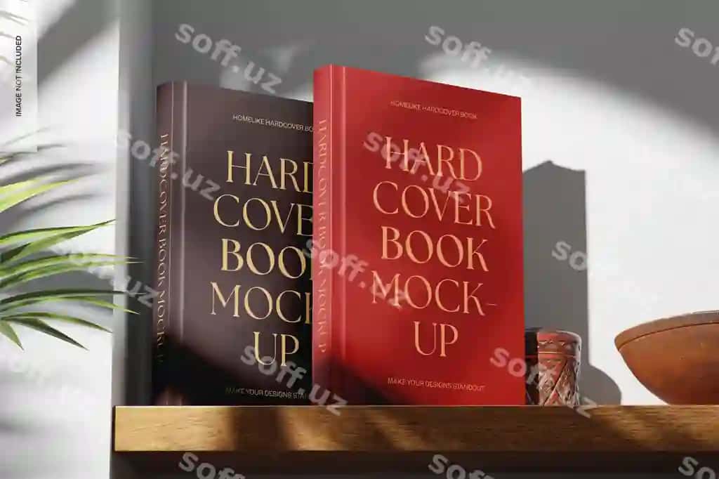 Uy-ekrangi qattiq qo'shiqli kitoblar namunasi 02 | Homelike hardcover books mockup 02