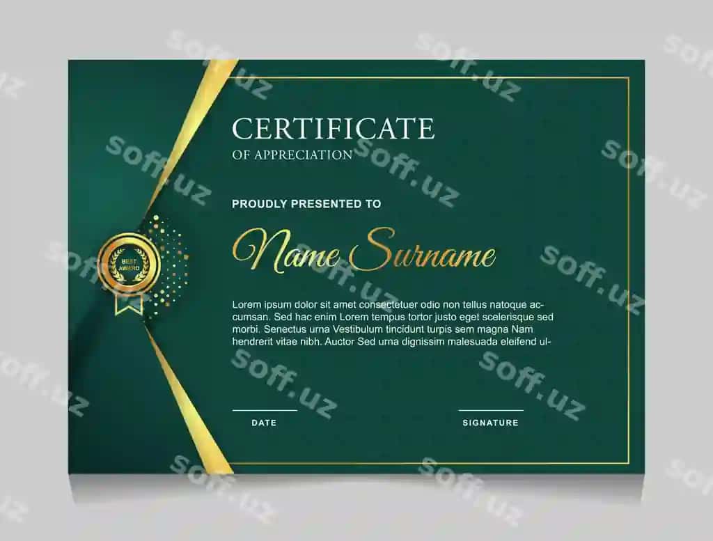 Zamonaviy yashil oltin sertifikat dizayn shabloni | Modern green gold certificate design template