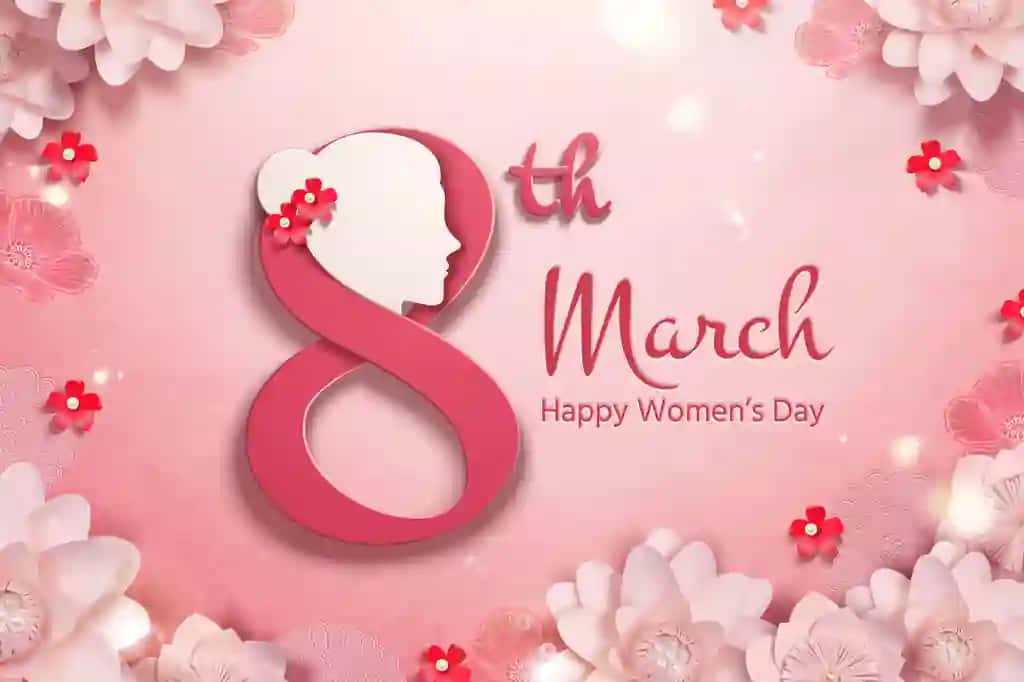 Ayol boshi pushti qog'ozli gullar ramkasi bilan baxtli ayollar kuni | Happy women s day with woman s head pink paper flowers frame