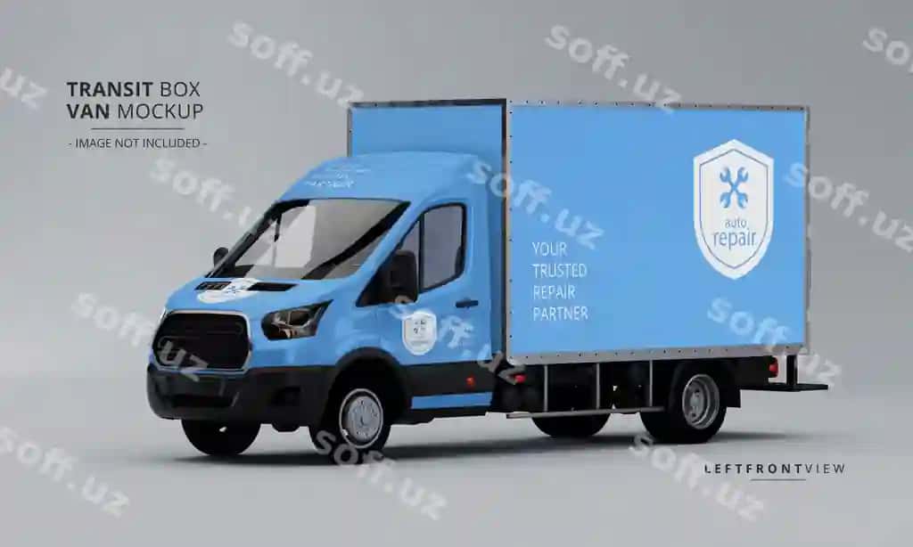 Transit boks furgon namunasi chap oldingi ko'rinishdan | Transit box van mockup from left front view