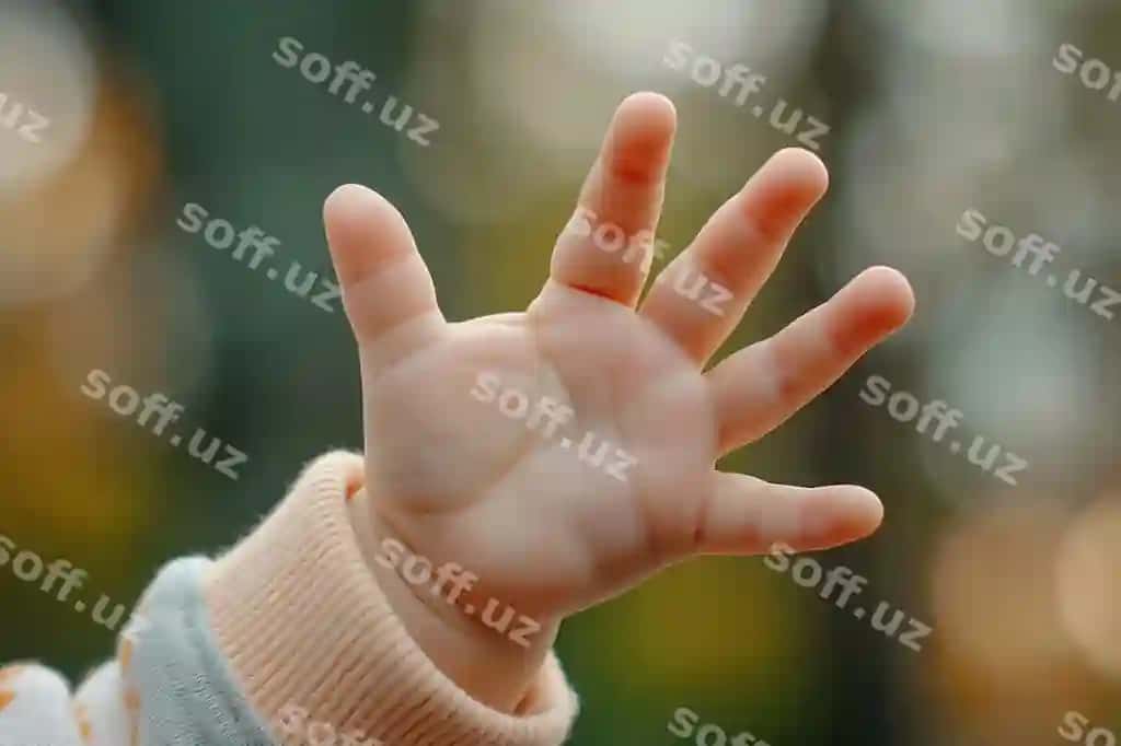 Bolani ochiq qo'l bilan besh barmoq ko'rsatmoqda. | Baby is showing open hand with five fingers