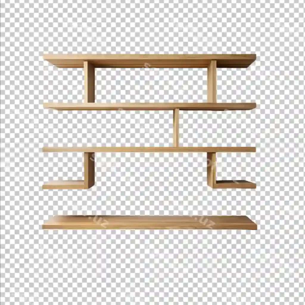Bo'sh yog'och javonlar oq devor | Empty wooden shelves white wall