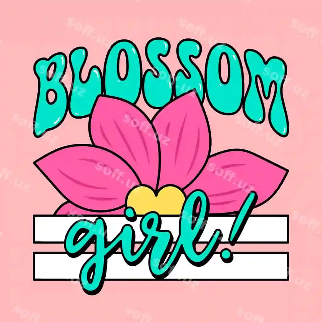 Retro gul qiz matni gul bilan | Retro blossom girl text with flower