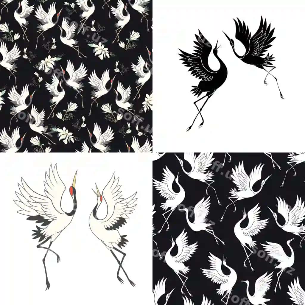 Yapon kranlar bilan uzilmaydigan naqshlarni o'rnatish | Set seamless patterns with japanese cranes 2