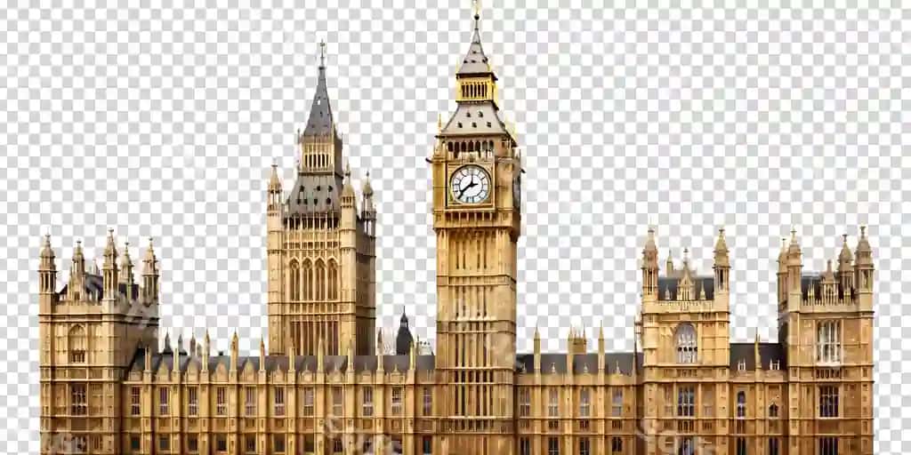 Bino fonidagi rasmli soat minorasi | Picture clock tower with picture building background