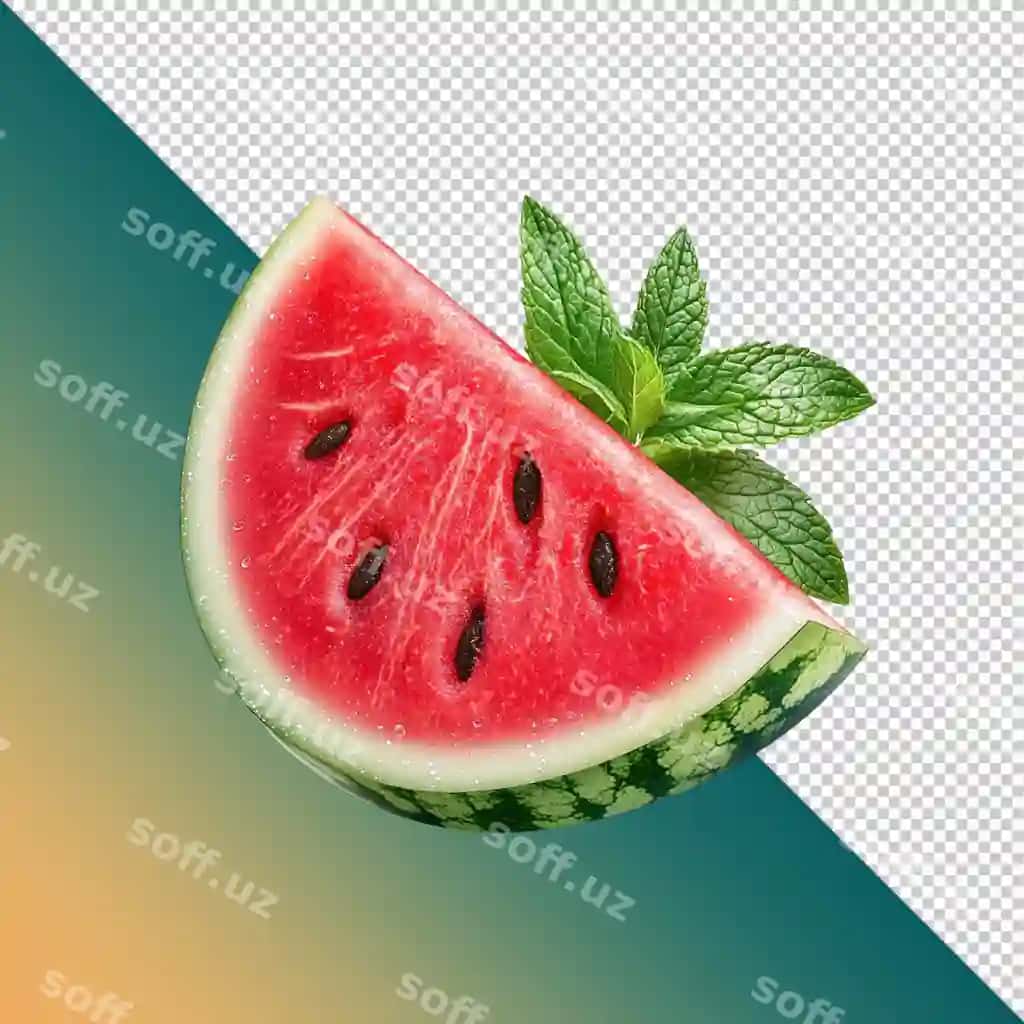 Yangi yalpiz barglari bilan suvli tarvuz bo'lagi | Juicy watermelon slice with fresh mint leaves