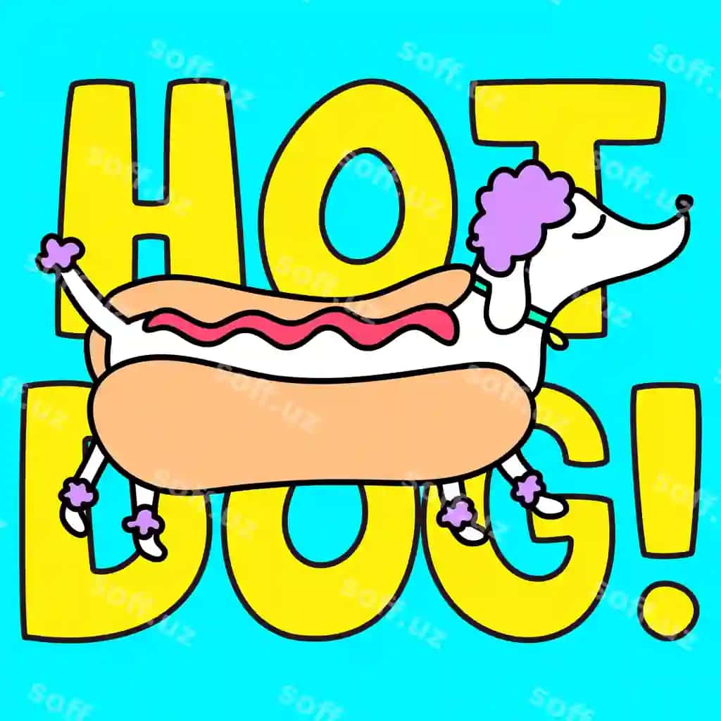 Hot dog matn puppiy pudel ichida hot dog | Hot dog text puppy dog poodle inside hotdog
