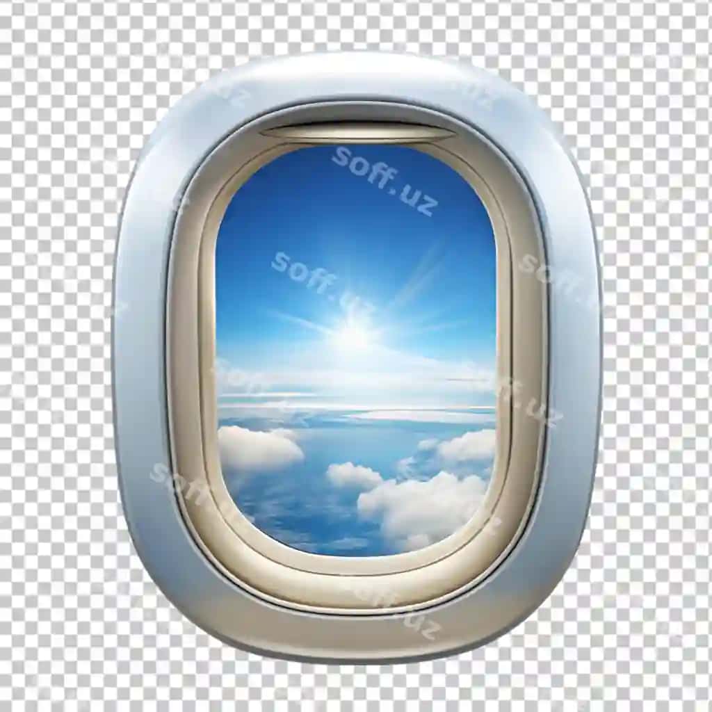 3D renderlangan portretli samolyot oynasi bulutlar ko'rinishi | 3d rendered portrait airplane window clouds view