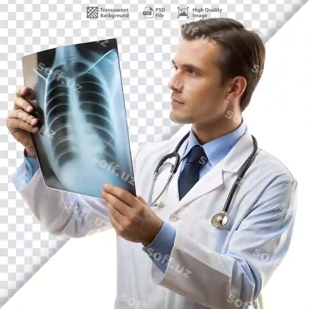 Shifokor rentgenni ko'rib chiqyapti va bemor tibbiy tasvirlarini tahlil qiladi. | Doctor examining xray analyzing patient medical images