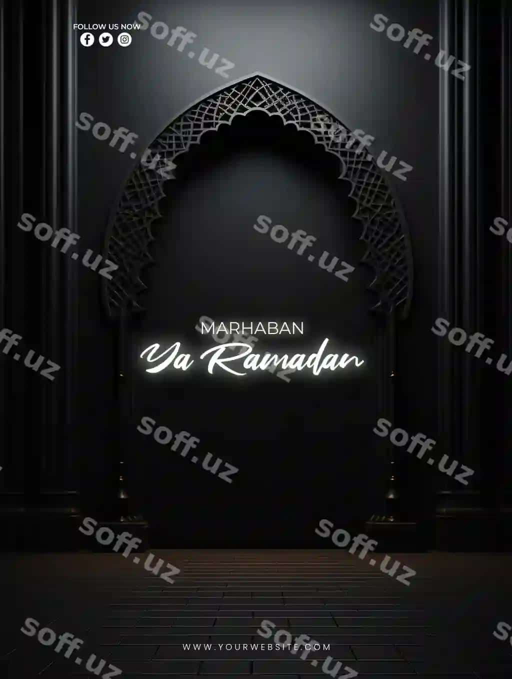 Tahrirlangan islomiy Ramazon tabrik kartasi psd shabloni | Editable islamic ramadan greeting card psd template 2