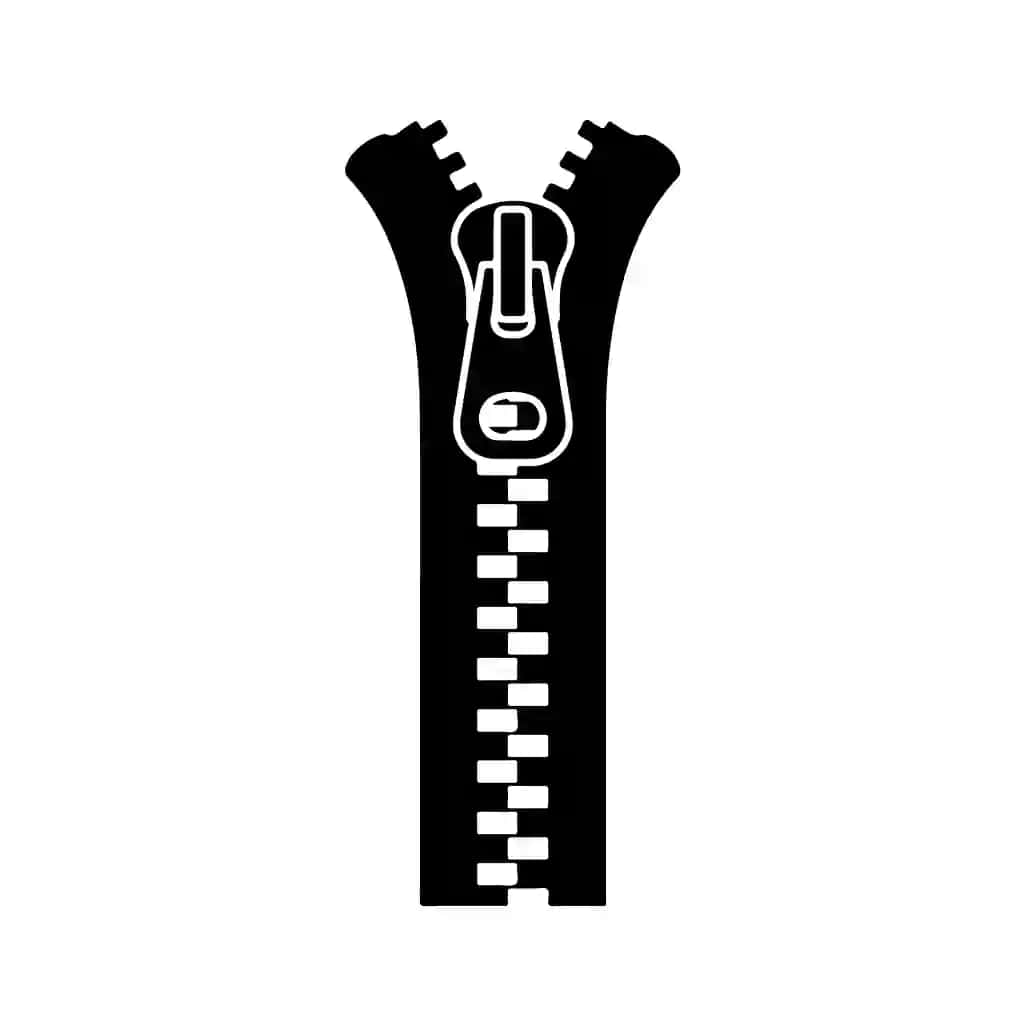 Qora, oq qisman ochiq fermuar belgisi | Black white partially open zipper icon