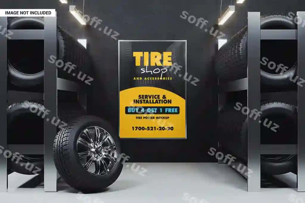 Shina do'kon plakat namunasi | Tire shop poster mockup 2