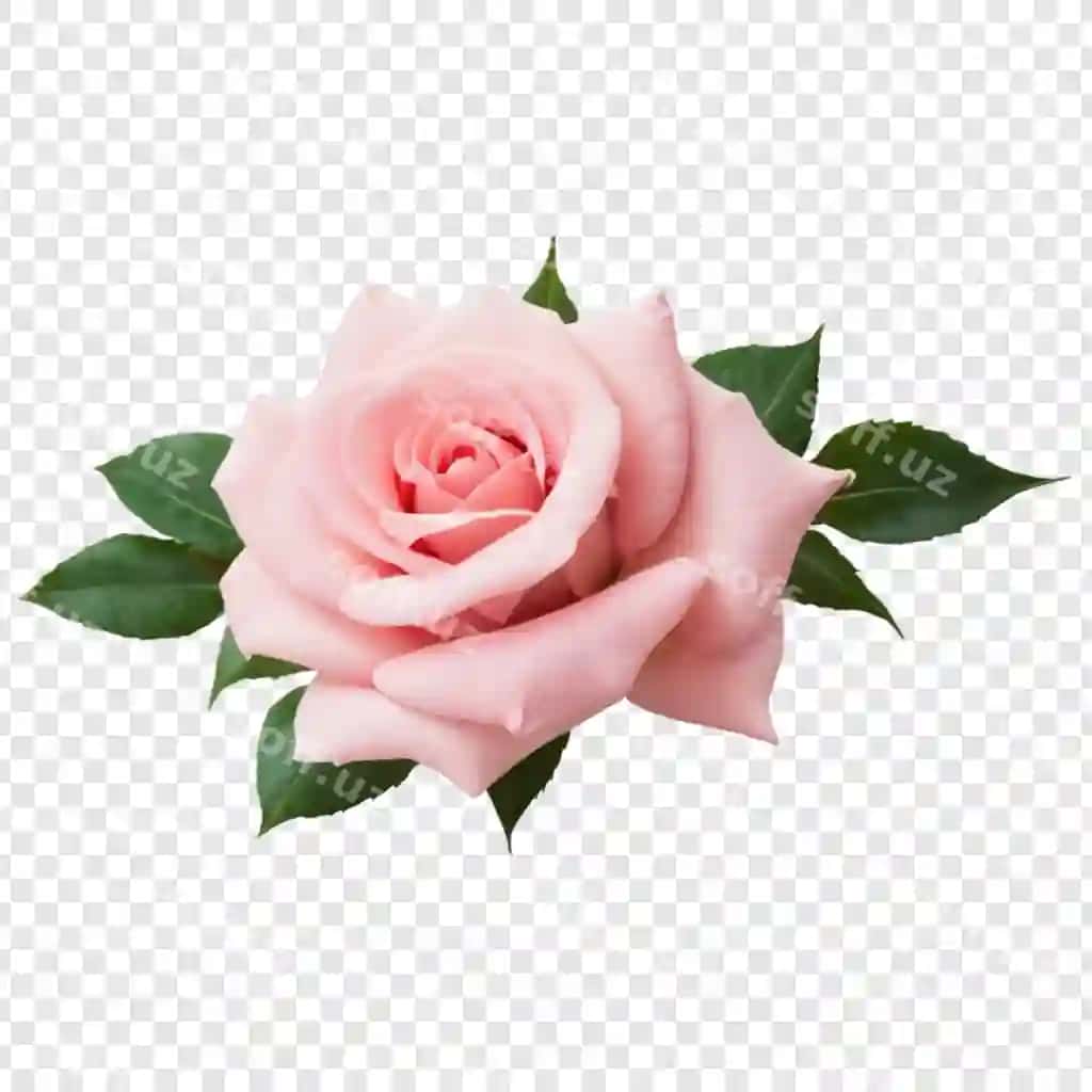 Binafsha gul yashil varaq shaffof orqa fonda | Pink rose with green leaves transparent background
