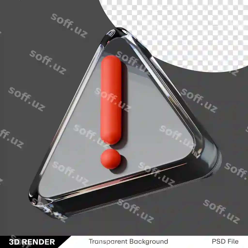 Undov belgisi shisha qora qizil 3D png shaffof tasvir | Exclamation mark glass black red 3d png transparent image