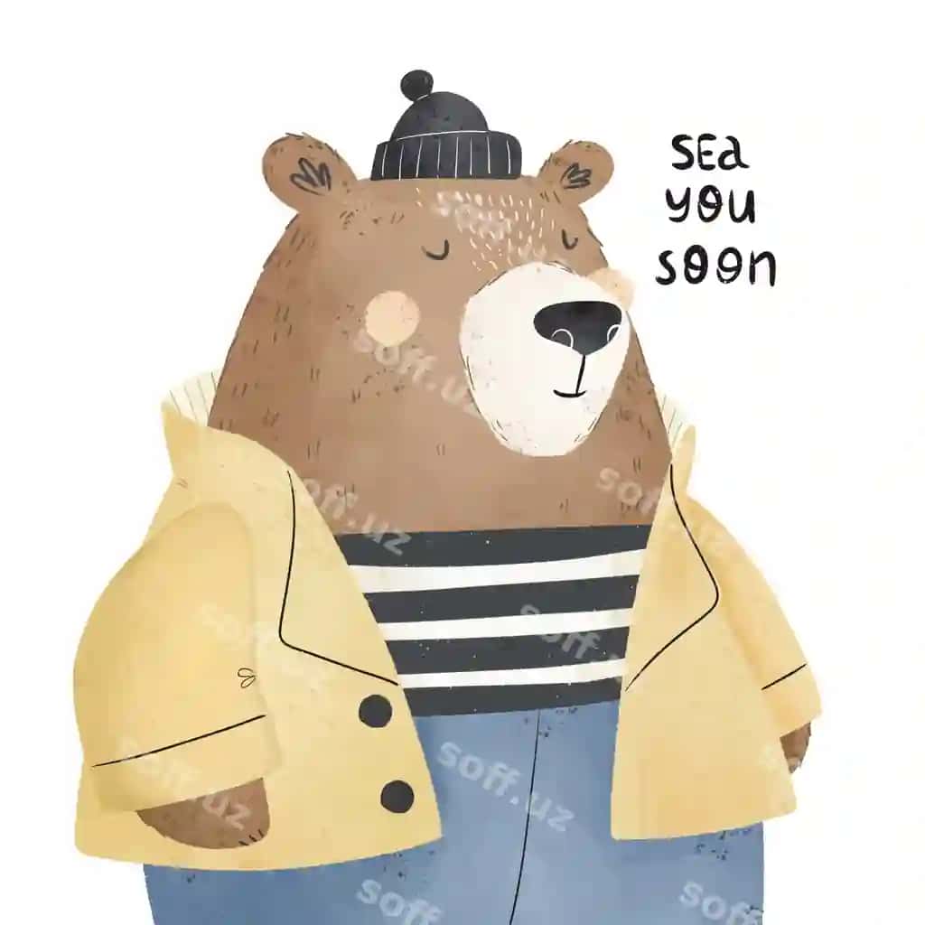 Tez orada dengizga chiqasiz multfilm ayiq dengizchilar qo'lda chizilgan harflar | Sea you soon cartoon bear sailors hand drawing lettering