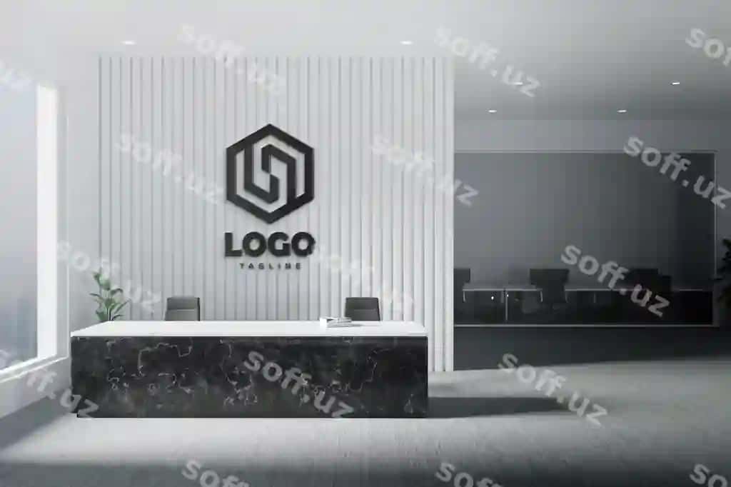 Logo namunasi qabulxona stoli | Logo mockup receptionist desk