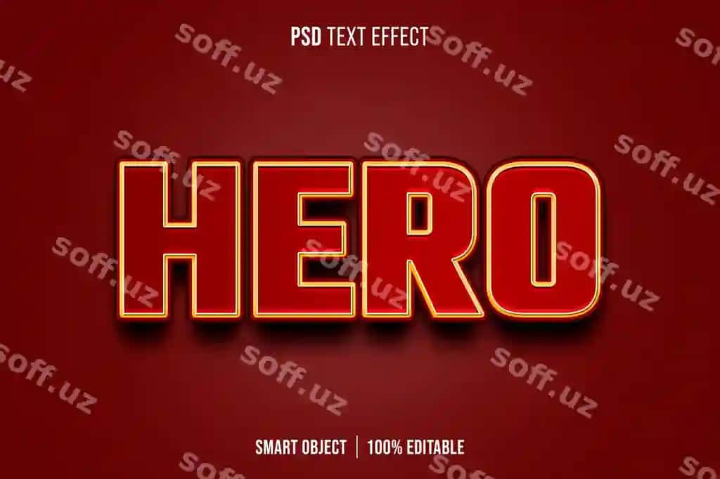 Qahramon 3D to'liq tahrirlanadigan matn effektli tipografiya | Hero 3d fully editable text effect typography