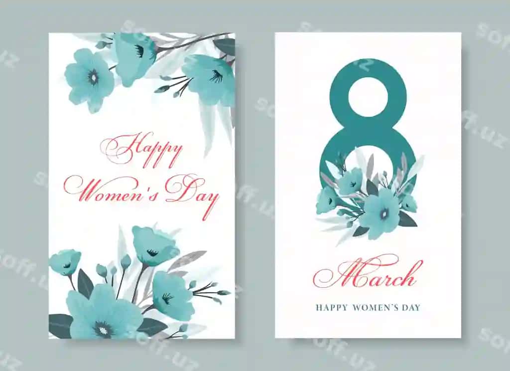 Tabriklaymiz Xalqaro ayollar kuni 8-mart gulli kartochka poyezri | Congratulations international womens day march 8 floral card poster