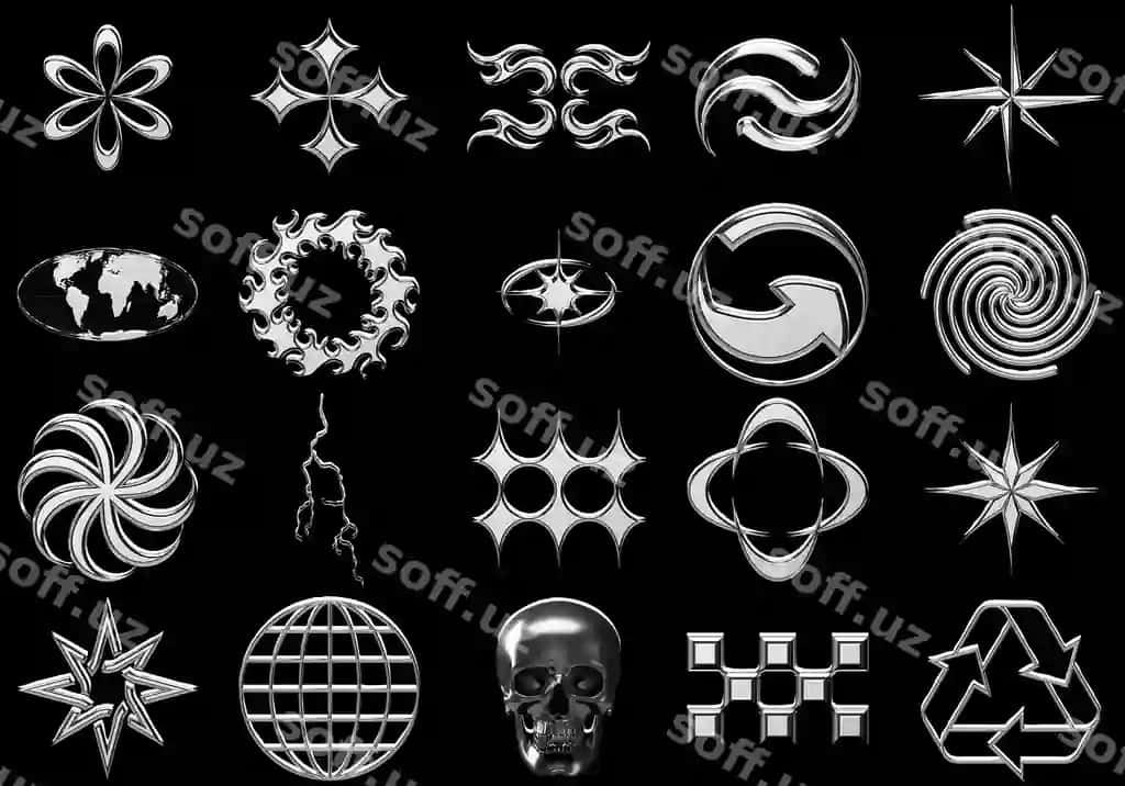 Parlak hromli 3d render ikonkalar shakllari | Glossy chrome 3d render icons shapes