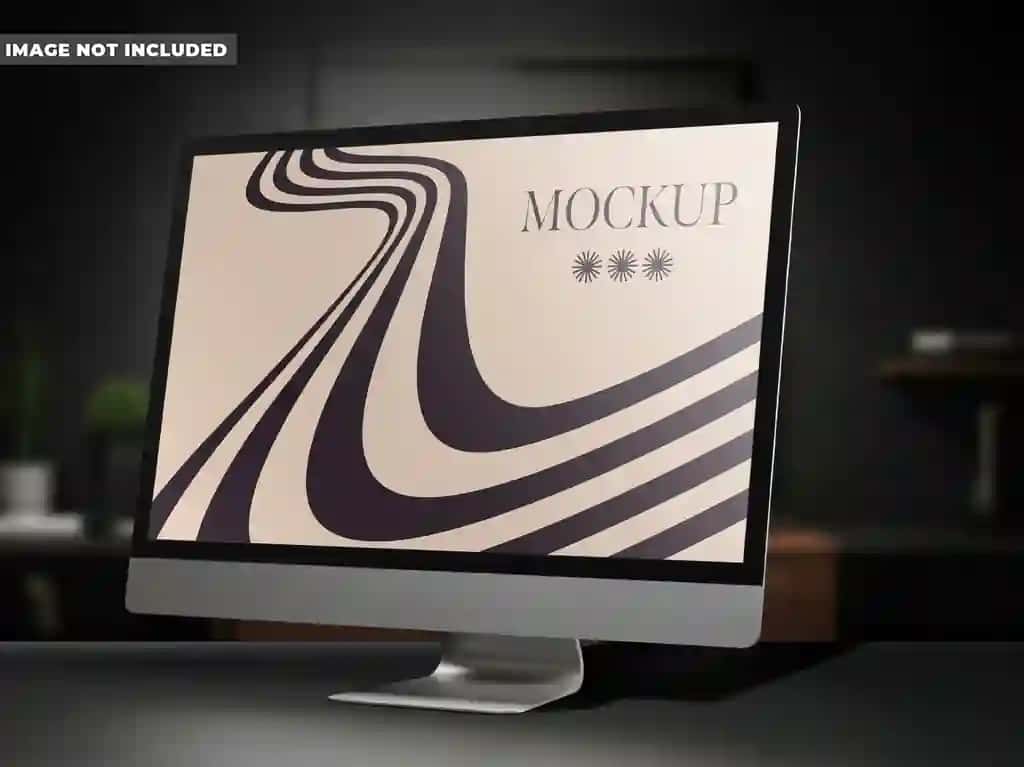 Retro to'lqin dizayni bilan nafis kompyuter monitori maketi | Elegant computer monitor mockup with retro wave design
