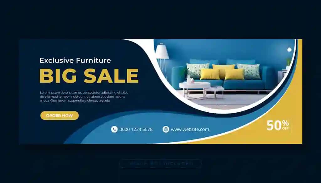 Mebel sotuvi uchun facebook qopqoq dizayni veb-banner shablonlari | Furniture sale facebook cover design web banner template