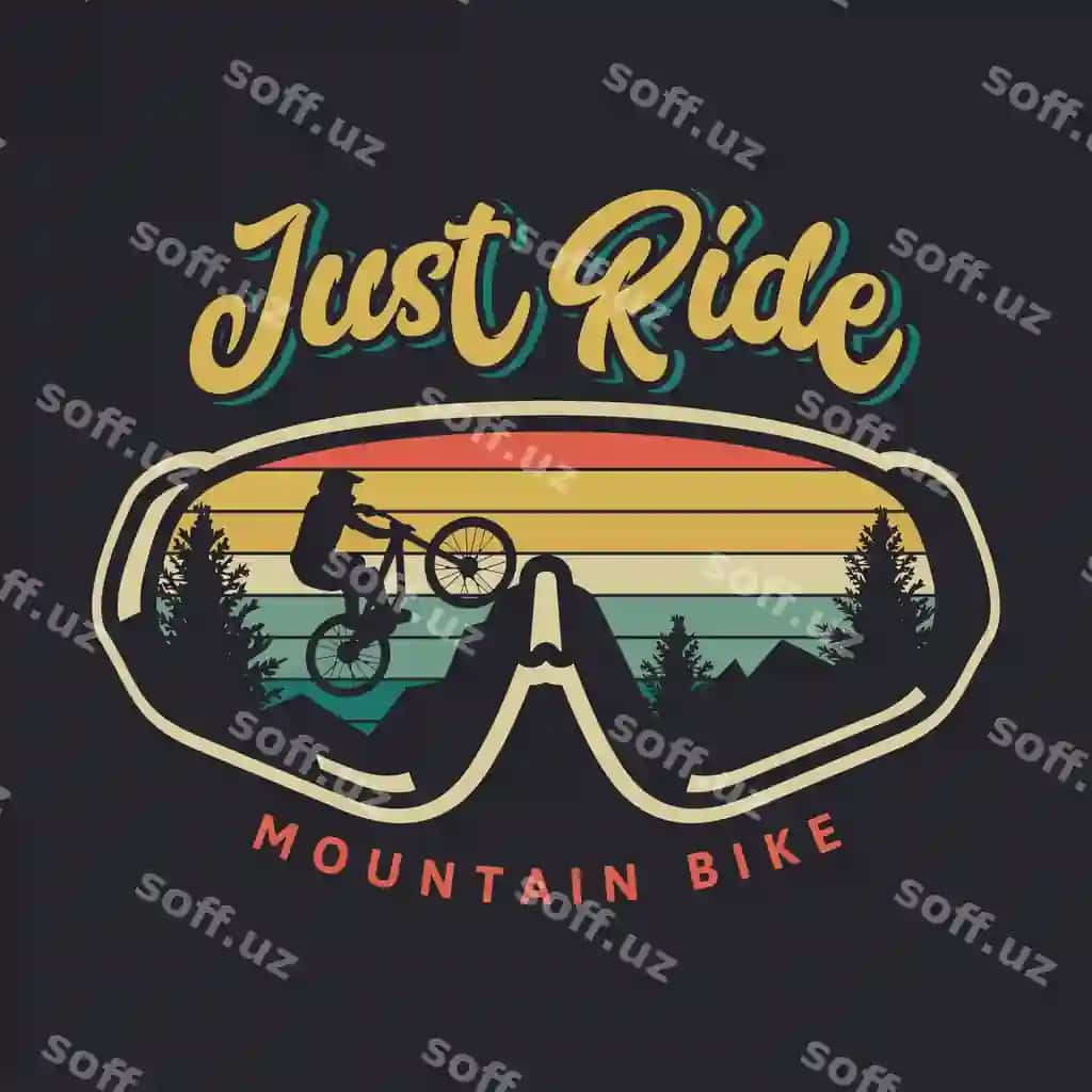 Faqat to'g'ri velosiped eski illustratsiyasi | Just ride mountain bike vintage illustration