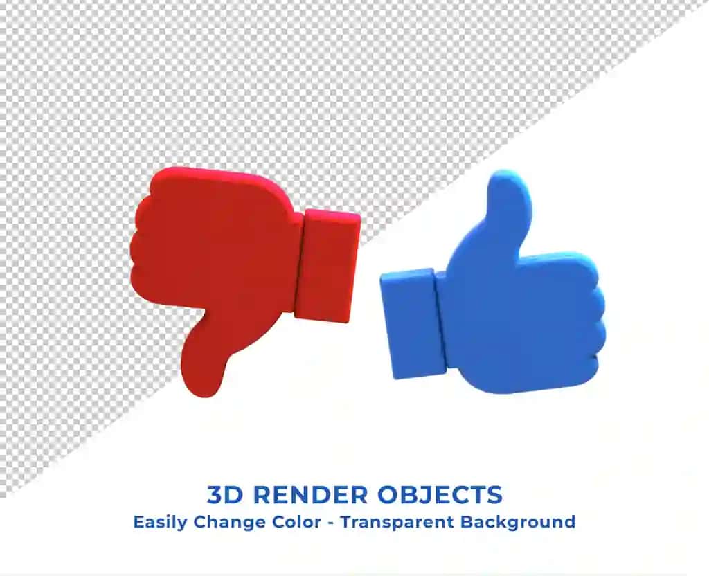 3D render kabi bosh barmog'ini yuqoriga ko'taring | Like thumbs up down 3d render