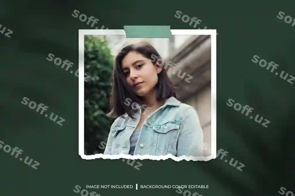 Kvadrat yirtilgan varaq ramka foto mockup sochli | Square torn paper frame photo mockup with shadow