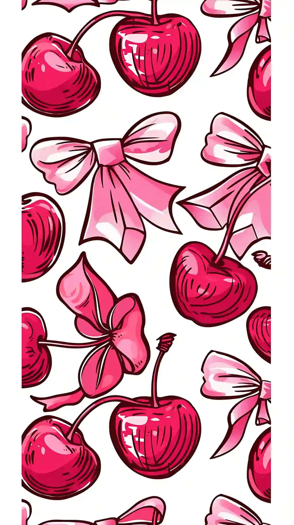 Koket gilos kamonli pushti kamonli olcha kamonli lentalar qizcha sevishganlar uchun choksiz | Coquette cherry bow pattern with pink bows cherry bow tie ribbons girly valentine seamless