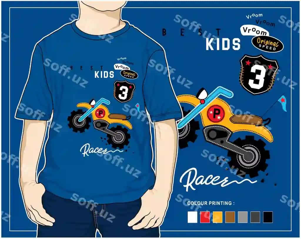 Bolalar sport mototsikli vektor karyokat ilustratsiyasi dizayn grafikasi | Kids racer vector motorcycle cartoon illustration design graphic