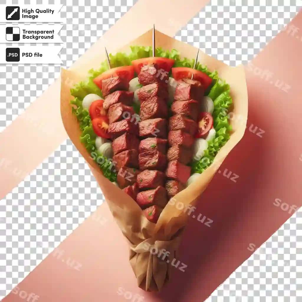 Psd shashlik shaffof orqa fonda | Psd grilled meat shish transparent background