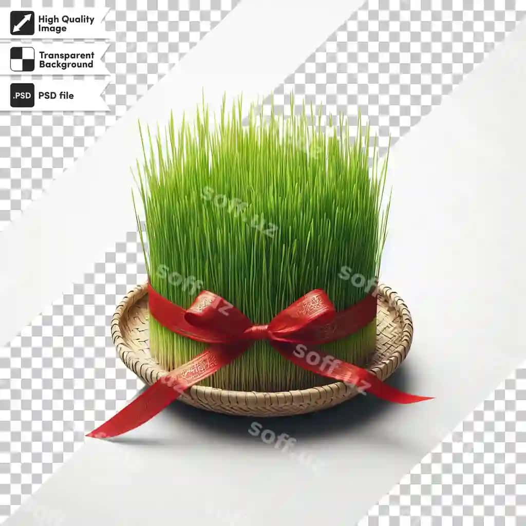 P.S. Navro'z tabriklaymiz yangi bayramlik yashil duv sukuti bilan. | Psd congratulations nowruz with fresh festive green herb sprout