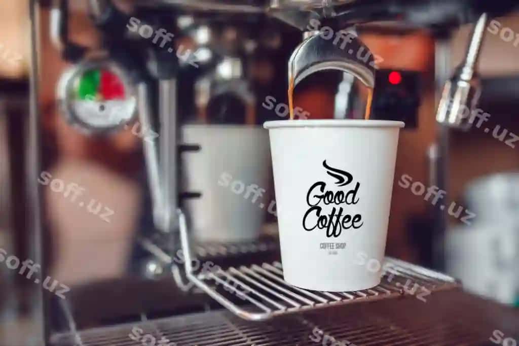 "Yaxshi qahva" deb yozilgan qora logotipli oq krujka | White cup with black logo it that says good coffee